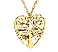 GoldChic Pendentif Arbre de Vie Femme Coeur 6 Prénoms Or Collier Maman Prenom Personnalisable des Enfants Genealogique Famille Personnalisable Fetes des Meres Cadeau Meres Chaine 50cm Copine Soeur