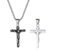 GoldChic Pendentif Croix Homme Inri Acier Graver Chaine Spiga Collier Croix Chretienne Femme Chaine Enfant Garcon avec Pendentif Religieux Amulette de Protection