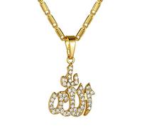 GoldChic Pendentif Islam pour femme Collier Allah en laiton Médaillon tridimensionnel avec zircon Forme de feu Bijoux religieuses Collier à maillons de chaîne Pendentif vintage