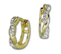 Golddream Boucle Doreille En Or Créoles 12mm Vrille Zircone Blanc Or Jaune 333 Gdo5041y