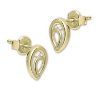 Golddream Boucles Doreilles Puces Femme Or Blanc Ovale Zircone Or Jaune 333 Gdo5637y