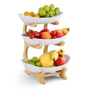 Goldeluxe Présentoir 3 Niveaux - Coupe À Fruits À 3 Étages En Plastique Premium Avec Support En Bambou, Plateau Pour Fruits, Gâteaux, Snacks & Confiseries