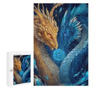 Golden and Blue Dragons Artwork Puzzle 1000 Pièces Educa Jouet en Bois Cadeau Unique Décoration Intérieure Jeu Éducatif Challenge Toy Adultes Et Enfants À Partir De 14 Ans 1000 PCS