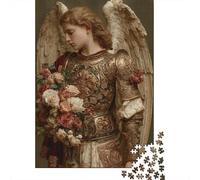 Golden Angel Armor with Flowers Puzzles 1000 Pieces Cadeau Unique Jeu Éducatif Challenge Toy À De Qualité Supérieure Peinture Art pour Adultes Et Enfants À Partir De 14 Ans 52x38cm/1000pcs