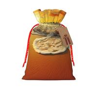 Golden Beach Sea Sacs de Noël réutilisables avec cordon de serrage pour emballage cadeau de fête de Noël, ruban de Noël rouge, taille M