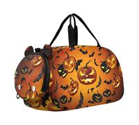 Golden Bees Sac de sport en nid d'abeille pour filles Noir, Chauve-souris citrouille lumineuse d'Halloween, Classique
