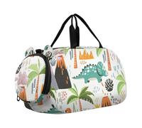 Golden Bees Sac de sport en nid d'abeille pour filles Noir, Dinosaures colorés de dessin animé blanc, Classique