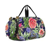 Golden Bees Sac de sport en nid d'abeille pour filles Noir, Feuilles de fleurs élégantes et colorées, Classique