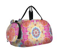 Golden Bees Sac de sport en nid d'abeille pour filles Noir, Mandala rose vif et coloré, Classique