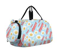 Golden Bees Sac de sport en nid d'abeille pour filles Noir, Oeufs en lanières de bacon bleu clair, Classique