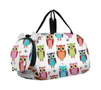 Golden Bees Sac de sport en nid d'abeille pour filles Noir, Yeux de petits oiseaux colorés hiboux, Classique