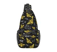Golden Bees Sling Bag Crossbody Shoulder Backpack Honey Bee with Queen Crown Gold and Black Background Chest Bag Cute Flying Bees Insect Print Sac de Sport Voyage Randonnée Daypack pour Hommes Femmes