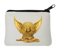 Golden Bitcoin Porte-monnaie en néoprène avec ailes d'ange Blanc 10 x 11 cm