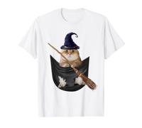 Golden British Cat in The Pocket Witch Hat Halloween T-Shirt Graphique avec Valeur, Homme, Blanc, S