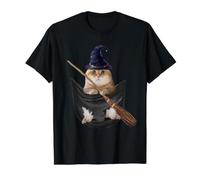 Golden British Cat in The Pocket Witch Hat Halloween T-Shirt Graphique avec Valeur, Homme, Noir, M