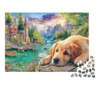 Golden Chiot Scène 1000 Piece Recycled Cardboard Senior Retriever Art de la rivière Puzzle Educational Game Stress Relief Home Gift Concentration Training 38x26cm/1000pcs