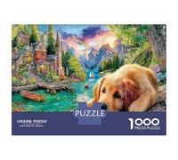 Golden Chiot Scène 1000 Pièces Aquarelle Puzzle Le lac Golden Retriever pour Adultes De Jeu pour Adultes Parfaitpourla Détente Paysagedes QuatreSaisons 38x26cm/1000pcs