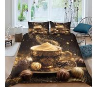 Golden coffee cup Ensemble De Literie Léger Microfibre résistante 3 Pièces 3D Effet Luxury dessert scène Parure de Lit avec 2 Taies d'oreiller Hypoallergique for Chambre de garçons King（220x240cm）