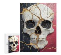 Golden Cracked Skull Art Print Puzzle 1000 Pièces Educa Jouet en Bois Cadeau Unique Décoration Intérieure Jeu Éducatif Challenge Toy Adultes Et Enfants À Partir De 14 Ans 500 PCS