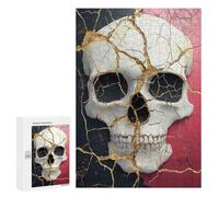 Golden Cracked Skull Art Print Puzzle 300 Pièces Educa Jouet en Bois Cadeau Unique Décoration Intérieure Jeu Éducatif Challenge Toy Adultes Et Enfants À Partir De 14 Ans 300 PCS