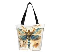 Golden Delicate Dragonfly on yellow background fashion shoulder bag women crossbody shoulder bag suitable for weekend travel shopping shoulder bag, black, one size