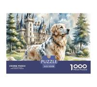 Golden Dog in Front of Castle Pièces À Ajustement Sécurisé Adapté À La Détente Prolongée, L’entraînement Cérébral Et Les Loisirs Personnels 52x38cm/1000pcs