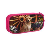 Golden Dog Trousse à crayons double couche de grande capacité personnalisable en tissu polyester pour école, bureau, voyage, rose, Taille unique