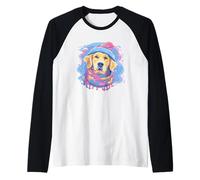 Golden Dog Winter Portrait Écharpe pour Amoureux des Animaux de Compagnie Bleu Rose Manche Raglan
