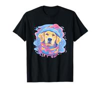 Golden Dog Winter Portrait Écharpe pour Amoureux des Animaux de Compagnie Bleu Rose T-Shirt