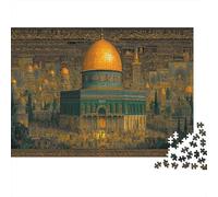 Golden Dome of Al-Aqsa Mosquée 1000 Pièces Puzzle pour Adultes Mosquée Puzzle De Qualité Supérieure Collection Photo d'art Idée Cadeau Jeu Cadeau Unique Décoration Moderne 1000pcs (75x50cm)