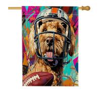 Golden Doodle Drapeau de maison pour chien 71,1 x 101,6 cm double face pour décoration extérieure, football américain, rugby, sport, chiot en lin, drapeau de maison, amusant pour animal de compagnie