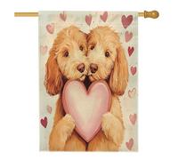 Golden Doodle Drapeau de maison pour chien 71,1 x 101,6 cm double face pour décoration extérieure, Saint-Valentin, joli cœur sur le devant du jardin, drapeau de maison, drapeau d'extérieur pour animal