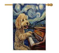 Golden Doodle Drapeaux de maison pour chien 71,1 x 101,6 cm double face, piano étoilé, cour, arrière-cour, drapeaux verticaux, en toile de jute, décoration extérieure
