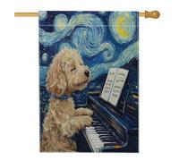 Golden Doodle Drapeaux double face pour maison de chien, 71,1 x 101,6 cm, pour décoration de piano, de nuit d'étoiles, drapeaux de maison, pour animaux de compagnie, chiot, décoration de jardin pour