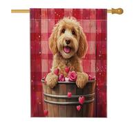 Golden Doodle Drapeaux double face pour maison de chien, 71,1 x 101,6 cm, pour décoration de Saint-Valentin, pour la Saint-Valentin, la cour, la maison, la toile de jute pour animaux domestiques