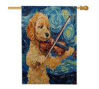 Golden Doodle Drapeaux pour maison de chien 71,1 x 101,6 cm double face, motif étoiles, violon de nuit, drapeaux de maison en toile de jute standard, drapeaux de maison, chiots pour décoration