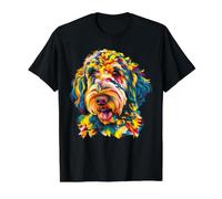Golden Doodle Géométrique Pop Art Gros Plan Portrait Chiot Face T-Shirt Graphique avec Valeur, Homme, Noir, L