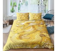 Golden dragon Parure de Lit Microfibre résistante 3 pièces 3D Effet Confortable Chinese mythical creature Ensemble De Literie avec Fermeture Éclair Douce for Enfants Garçons Ado King（220x240cm）