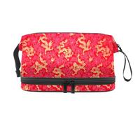 Golden Dragon Trousse de toilette double couche pour femme et fille Motif floral Rouge, multicolore, 27x15x14 cm/10.6x5.9x5.5 in, Trousse de toilette