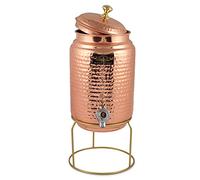 Golden Drops Distributeur d'eau en cuivre martelé pur avec robinet et support - Pichet à matka de 5 litres avec 2 verres martelés, marron