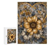 Golden Floral Heart Art Print Puzzle 1000 Pièces Educa Jouet en Bois Cadeau Unique Décoration Intérieure Jeu Éducatif Challenge Toy Adultes Et Enfants À Partir De 14 Ans 300 PCS