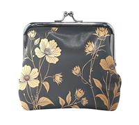 Golden Flowers Porte-monnaie multifonctionnel à bouton-pression ouvert, en matériau recyclé, 11,4 x 10,4 cm (L x H), Fleurs dorées noires, one size, Fleurs dorées noires