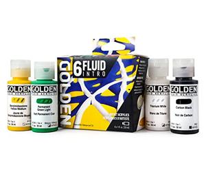 GOLDEN Fluid Acrylics by, Fluid Intro Set, 6 Color, 30 ml Bottles, Professional Acrylic Paint