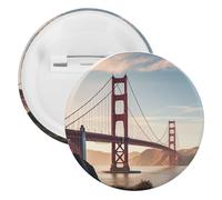 Golden Gate Bridge Broche ronde personnalisée en fer blanc pour enseignants, infirmières, médecins, personnel, accessoires de fête, 5PCS, Plastique, Plastiques