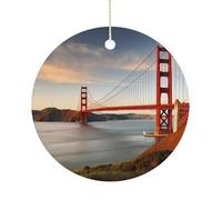 Golden Gate Bridge Décorations de Noël en céramique 7,6 cm - Décoration ronde double face à suspendre pour maison, fête, hôtel, cadeau pour enseignant, voisin, ami