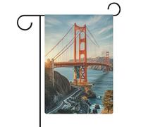 Golden Gate Bridge Drapeau de jardin Maison Pelouse Panneau de bienvenue Bannière double face Petits drapeaux personnalisés pour piscine, cour, extérieur Décoration murale 32,6 x 48,5 cm