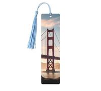 Golden Gate Bridge Lot de 5 marque-pages en bois avec pompons bleu ciel imprimés double face - Accessoires de livre - Cadeau pour les amateurs de livres - Pour homme et femme