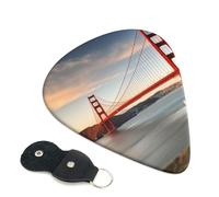 Golden Gate Bridge Lot de 6 médiators avec porte-médiators en cuir pour guitare électrique, ukulélé 0,96 mm
