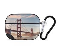 Golden Gate Bridge Organiseur pour écouteurs Airpods Pro résistant aux chocs avec mousqueton et clip anti-chute pour Airpods Pro 2ème génération, noir