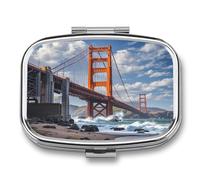Golden Gate Bridge Pilulier de voyage à 2 compartiments pour poche, petit pilulier portable en métal pour contenir des vitamines et des suppléments d'huile de poisson